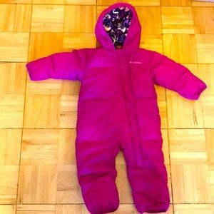 Warm, soft & cheery Magenta bunting snowsuit,12-18